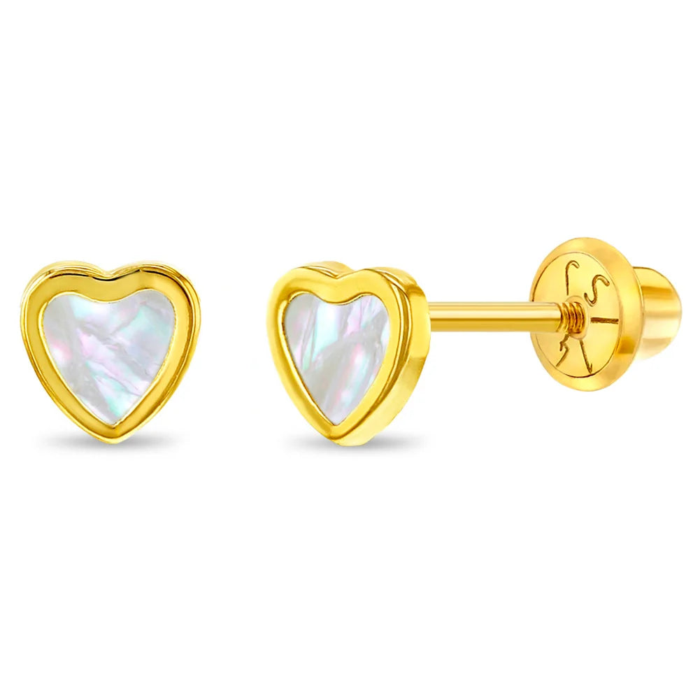 14K Gold Mother of Pearl Heart Earrings