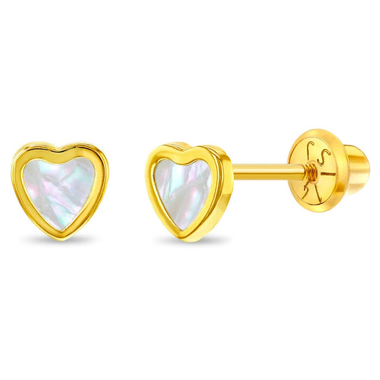 14K Gold Mother of Pearl Heart Earrings