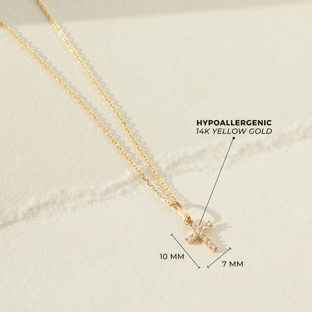 14K Pave Cross Necklace