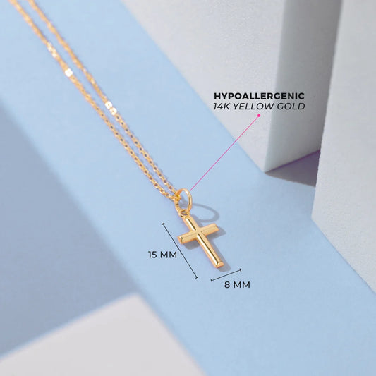 14K Gold Stick Cross Necklace