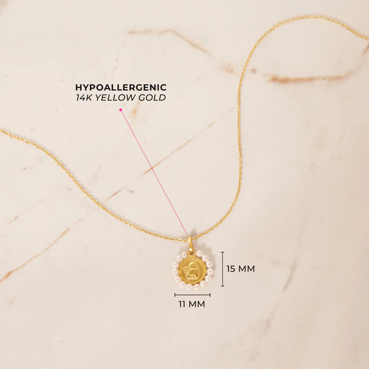14K Gold Guardian Angel Pearl Necklace