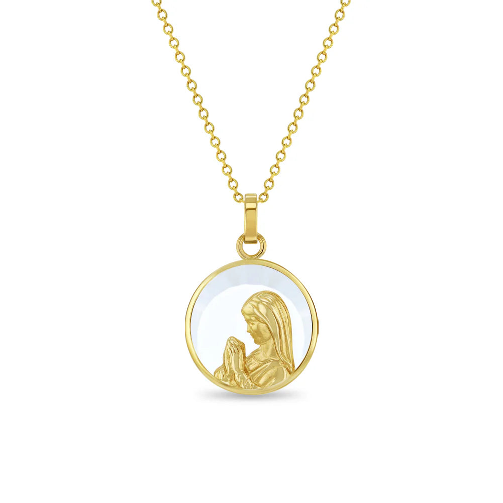 14K Gold Virgin Mary Murano Glass Necklace