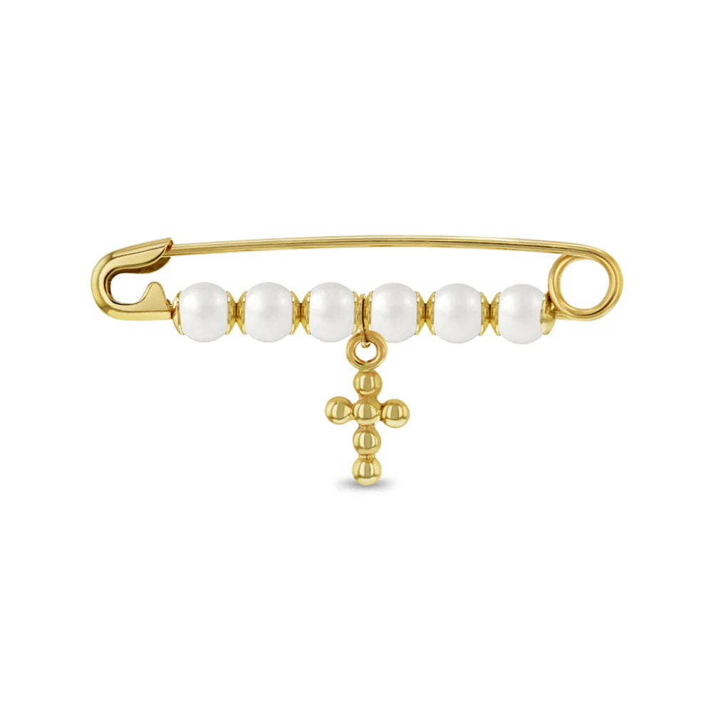 14K Gold Cross Safety Pin Brooch
