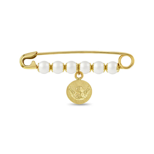 14K Gold Guardian Angel Safety Pin Brooch